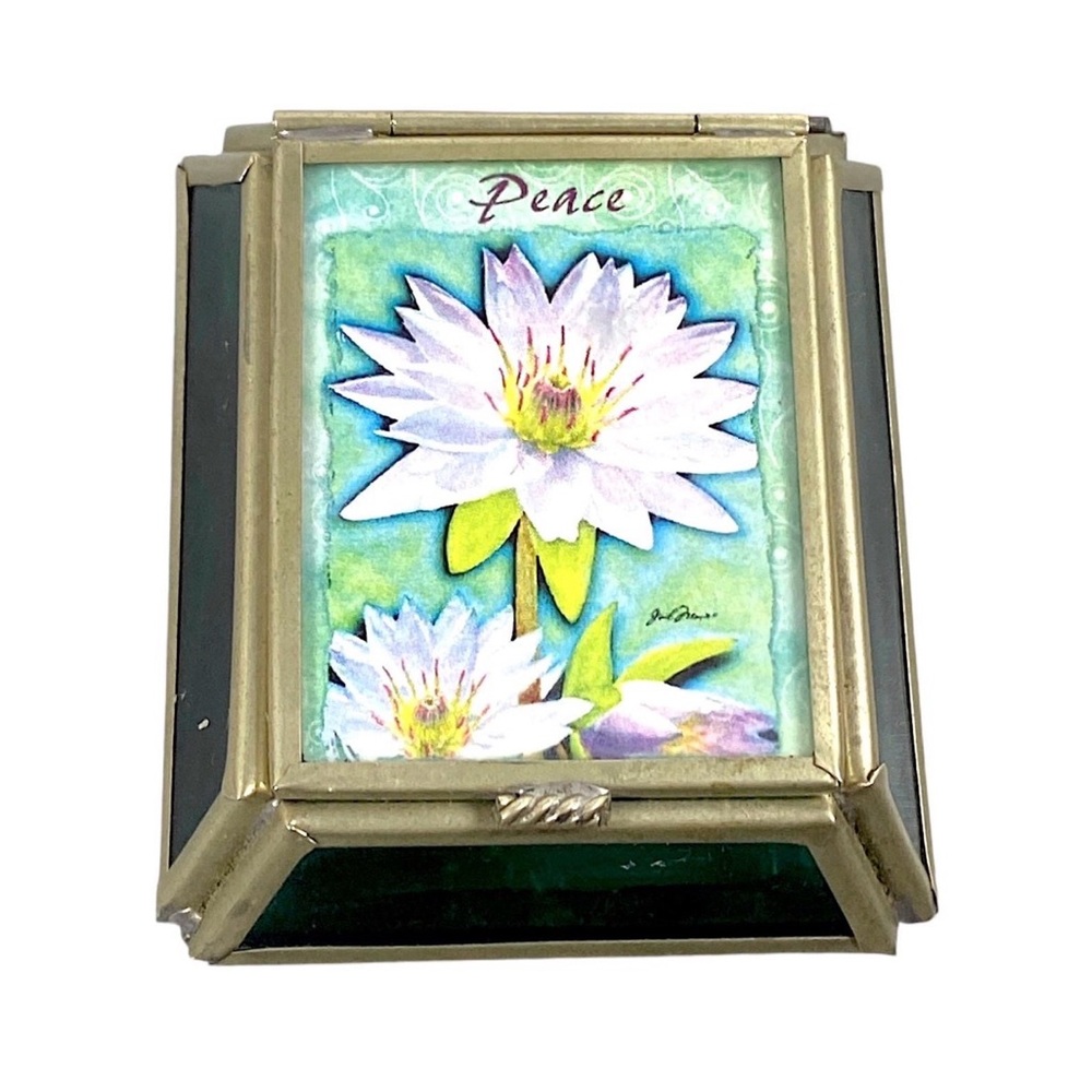 VIVA Mexico Stained Glass Jewelry Box Lily “Peace” Mirrored Trinket VTG - Picture 2 of 12